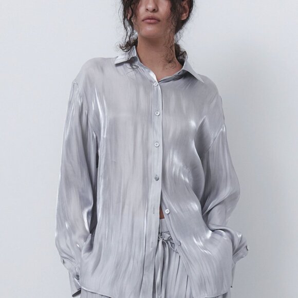 Liquid Metal Button Down Shirt Blouse Metallic - Bella Dahl - Picture 2 of 8